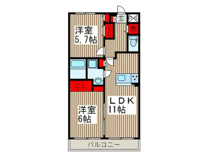 パレロワイヤル朝日5丁目(2LDK/2階)の間取り写真