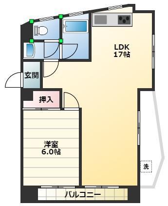かめやビル(1LDK/4階)の間取り写真