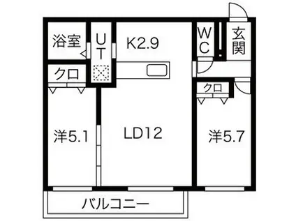 ルヌアージュ山鼻(2LDK/3階)の間取り写真