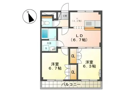 プレステージ壱番館(2LDK/2階)の間取り写真