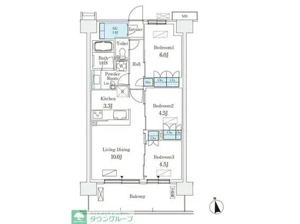 スカイグランデ津田沼(3LDK/10階)の間取り写真
