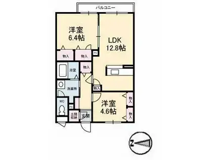 ベルアネスB(2LDK/1階)の間取り写真