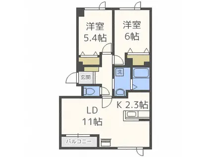 グリーンフィールドII(2LDK/2階)の間取り写真