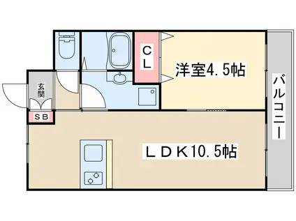 ドゥ東三国(1LDK/4階)の間取り写真
