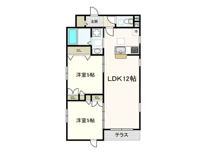 コンフォート夏橙(2LDK/1階)の間取り写真