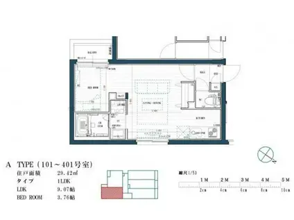 ブランシェ平尾III イースト(1LDK/4階)の間取り写真