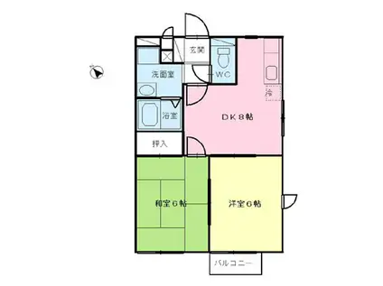 エバーコートIB棟(2DK/1階)の間取り写真