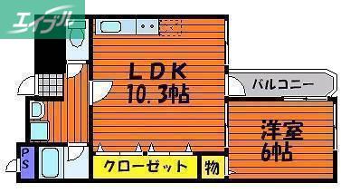 パルロイヤル東島田(1LDK/8階)の間取り写真