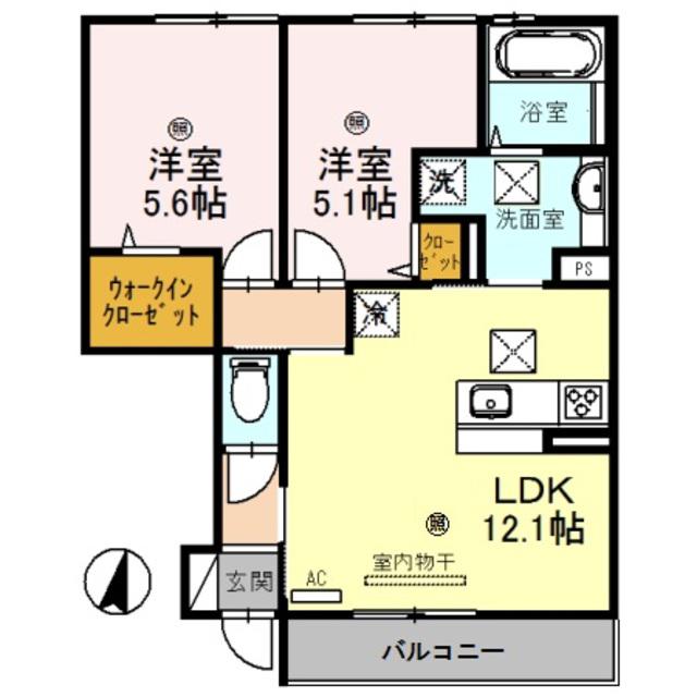 岩出ヒルズ I(2LDK/1階)の間取り写真