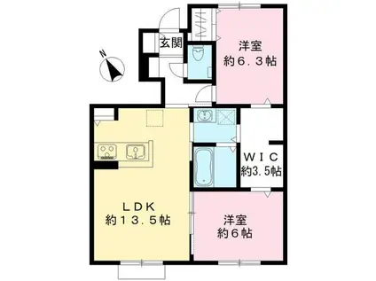 SUN KYOTO 守山市伊勢町(2LDK/1階)の間取り写真