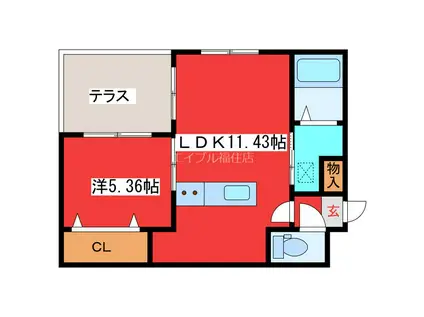 GEレジデンスFUKUZUMI(1LDK/3階)の間取り写真
