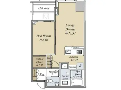 大崎ウエストシティタワーズW棟(1LDK/6階)の間取り写真