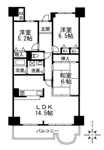シティコーポ朝潮1号棟(3LDK/2階)の間取り写真