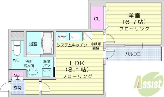 KDXレジデンス一番町(1LDK/5階)の間取り写真