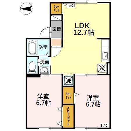 トリヴァンベール中島(2LDK/1階)の間取り写真
