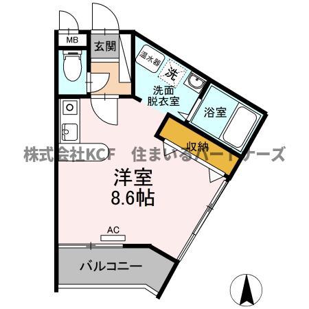 ロッヂングス・オーク(ワンルーム/3階)の間取り写真