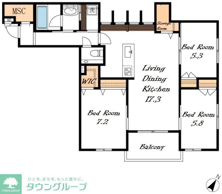 セレニティー本山(3LDK/2階)の間取り写真