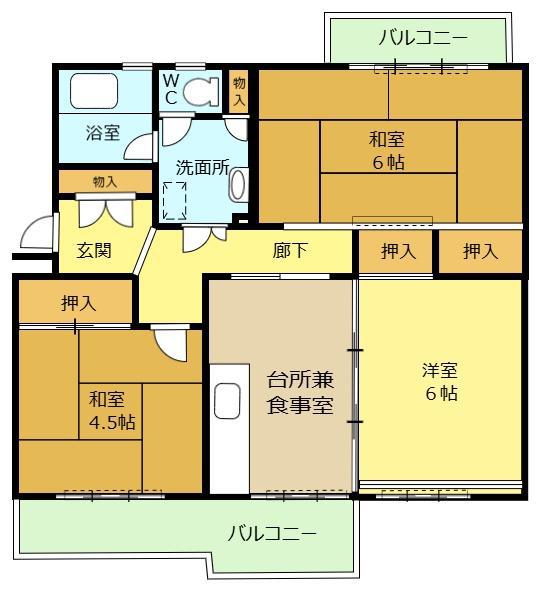 若葉台第一住居 14号棟(3DK/2階)の間取り写真