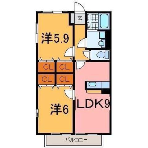 フェリーチェ尾上(2LDK/2階)の間取り写真