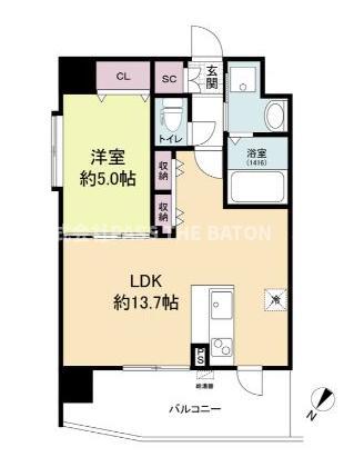 スプランディッド中之島ウエスト(1LDK/6階)の間取り写真