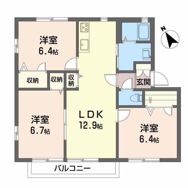 サンパティーヌ・SU B棟(3LDK/2階)の間取り写真