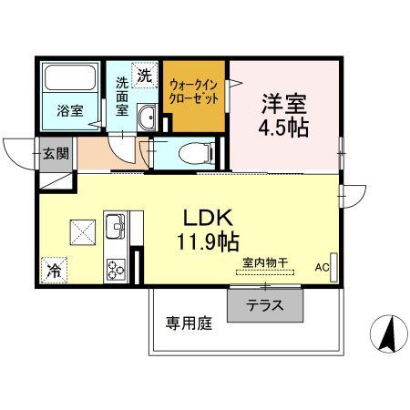 クレスト林 A棟(1LDK/1階)の間取り写真