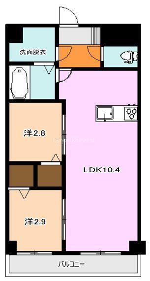 鹿児島市電谷山線 新屋敷駅 徒歩6分 8階建 築8年(2LDK/2階)の間取り写真