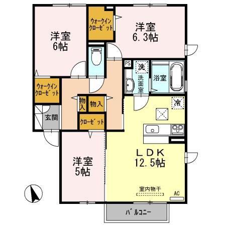 インサイドモート(3LDK/1階)の間取り写真