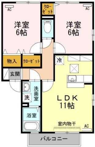エーデルハイム II棟(2LDK/1階)の間取り写真