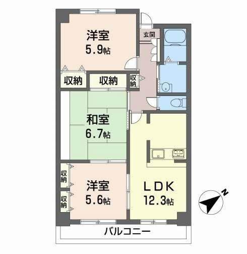 パルティール小柴(3LDK/2階)の間取り写真