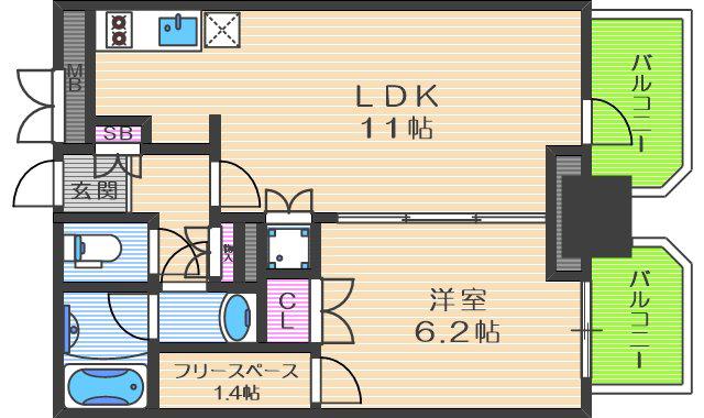 プレサンスNEO中之島公園(1LDK/11階)の間取り写真