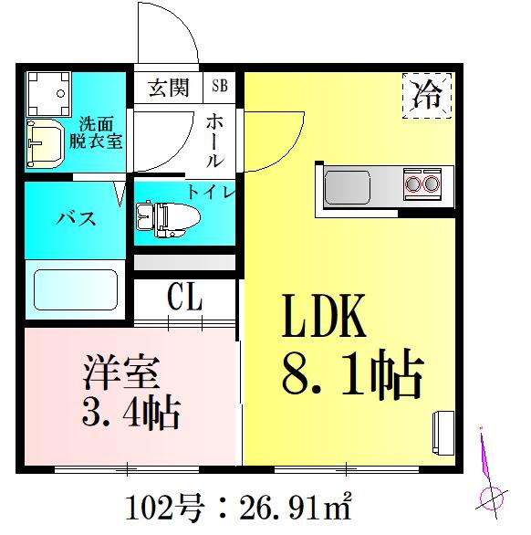 アプリーレ北仙台(1LDK/1階)の間取り写真