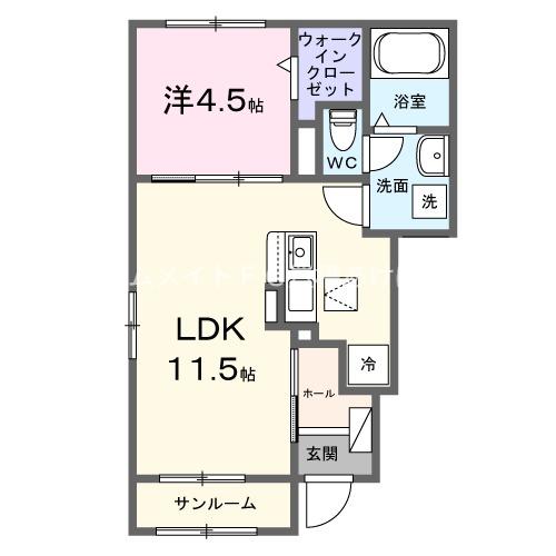 ヒカルサ豊橋東岩田ノース(1LDK/1階)の間取り写真