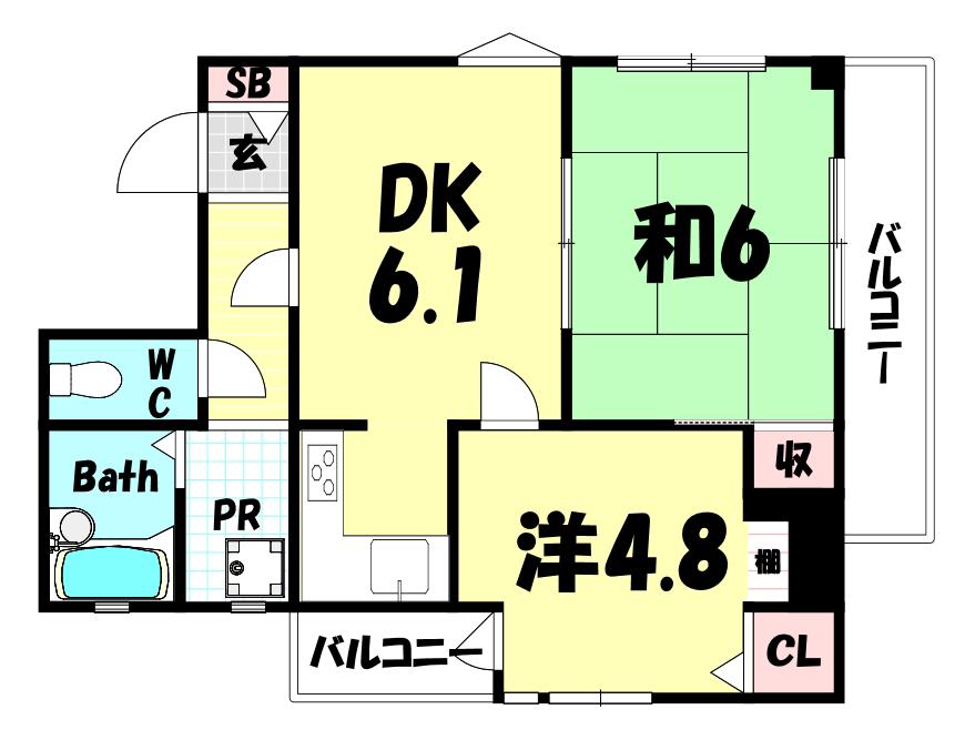 住友三宮ハウス(2DK/7階)の間取り写真