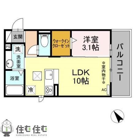 GRAND D-ROOM東梅坪(1LDK/1階)の間取り写真