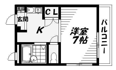 メゾンドゥタナカ(1K/2階)の間取り写真