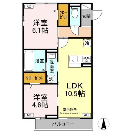GRAND D-ROOM村井北(2LDK/2階)の間取り写真