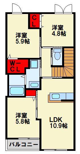 アールヴヘイム(3LDK/2階)の間取り写真