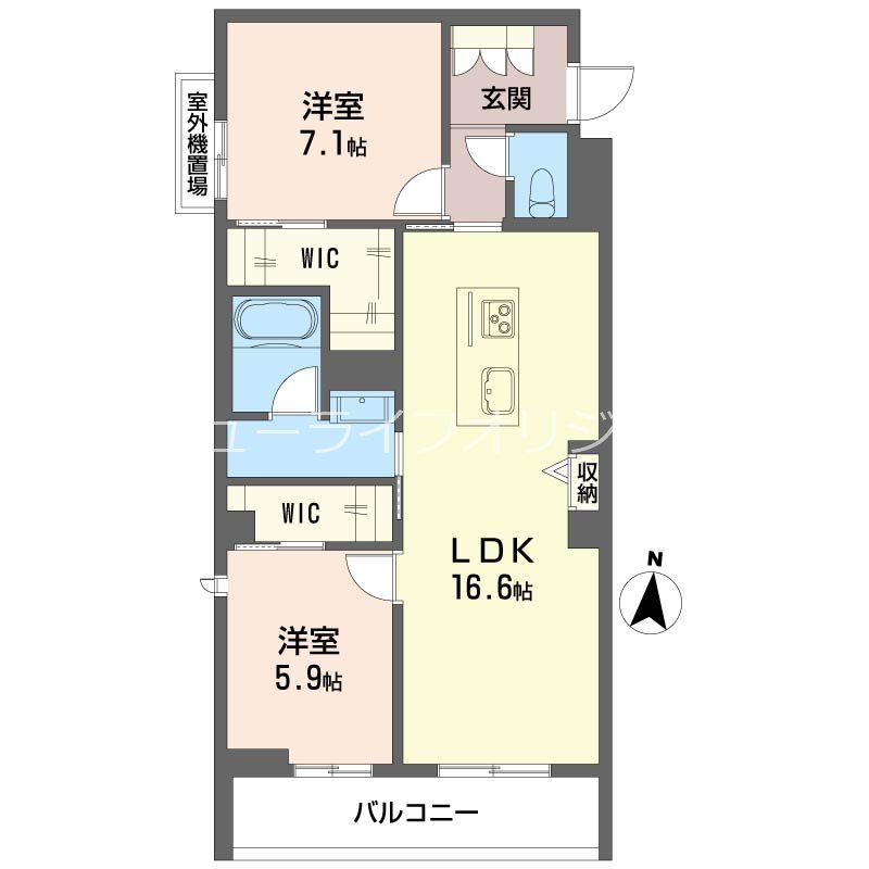 オスマンサス(2LDK/3階)の間取り写真