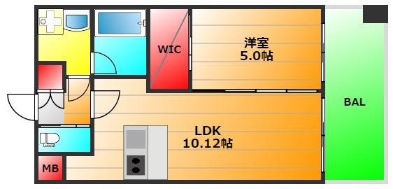 プレジオ難波ユーロ(1LDK/14階)の間取り写真
