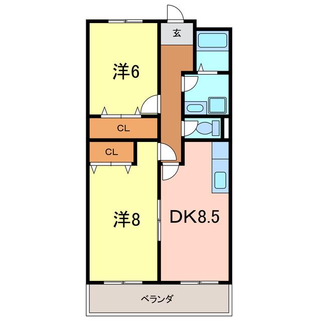 エクセル2(2DK/1階)の間取り写真