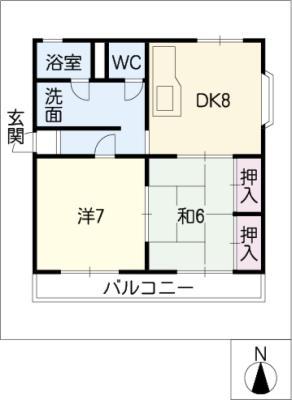 コーポハナイ(2DK/2階)の間取り写真