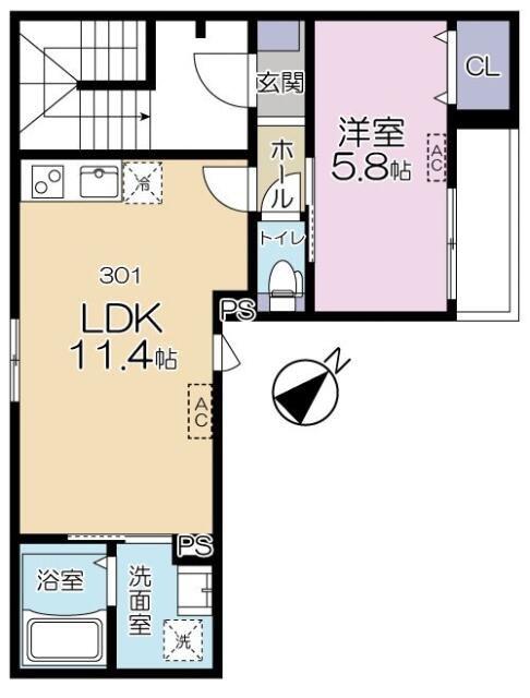 CASA GRATITUDE(1LDK/3階)の間取り写真