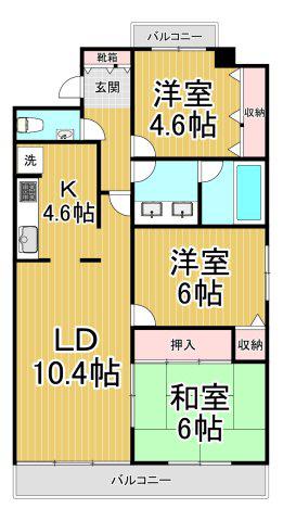 グランヴィラージュ逆瀬川(3LDK/3階)の間取り写真