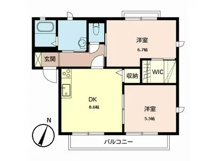 シェーンヴィラK&MI(2DK/2階)の間取り写真