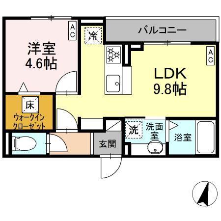 D CREST 田沼3丁目(1LDK/1階)の間取り写真