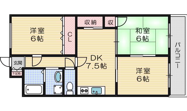 ミダスハイツ(3DK/2階)の間取り写真