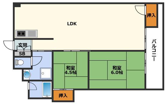 岡本ビル(1LDK/4階)の間取り写真