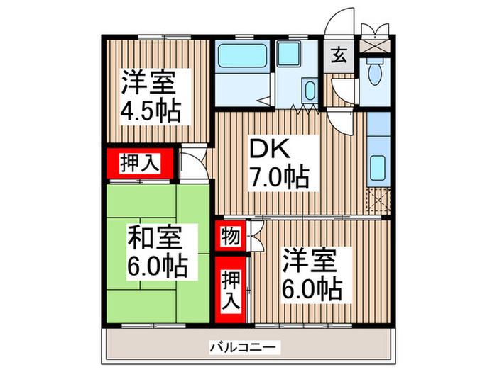 ヴェルティ狭山(3DK/2階)の間取り写真