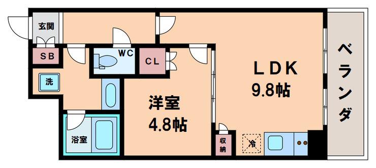 エル・セレーノ上本町レジデンス(1LDK/10階)の間取り写真